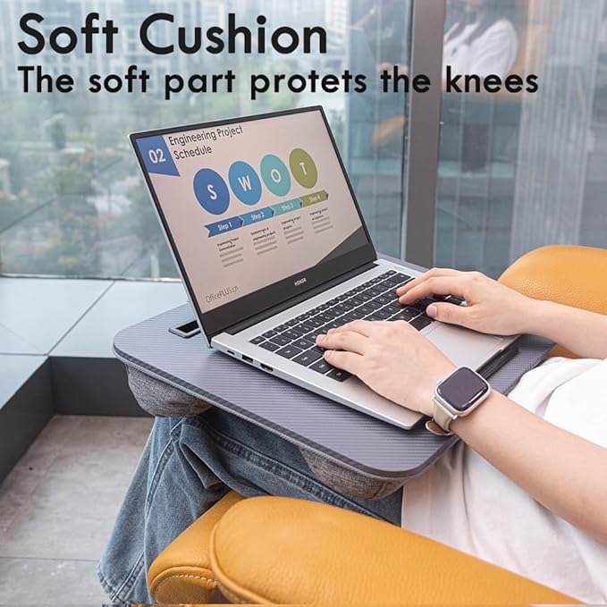 Portable Laptop Desk Fits Up to 16“ Laptops, with Tablet Slot, Built-in Cushion, Great for Home & Office,Lap Desk for Laptop,Lap Desk with Cushion (Dark Grey, Medium)
