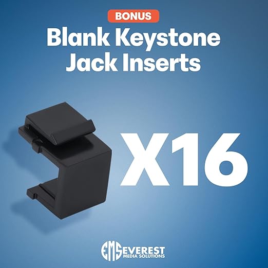 Everest 48 Port Keystone Patch Panel (2-Pack) - Removable 6-Port Panels - Use with Slim Profile Keystones ONLY (Wider Jacks May not fit Side by Side) - 16 Blank Keystone Jack Inserts Included