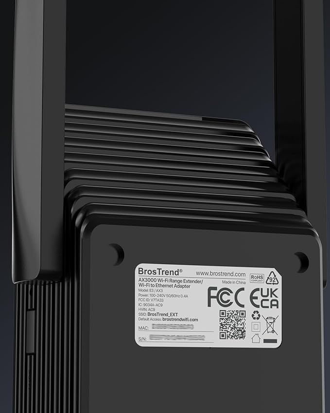 BrosTrend AX3000 WiFi 6 Range Extender Booster with Gigabit Port, WiFi Booster Repeater, Dual Band Repetidor WiFi 6, WiFi 6 Extender Signal Booster for Home Up to 2200 sq.ft. & 45 Devices, Easy Setup