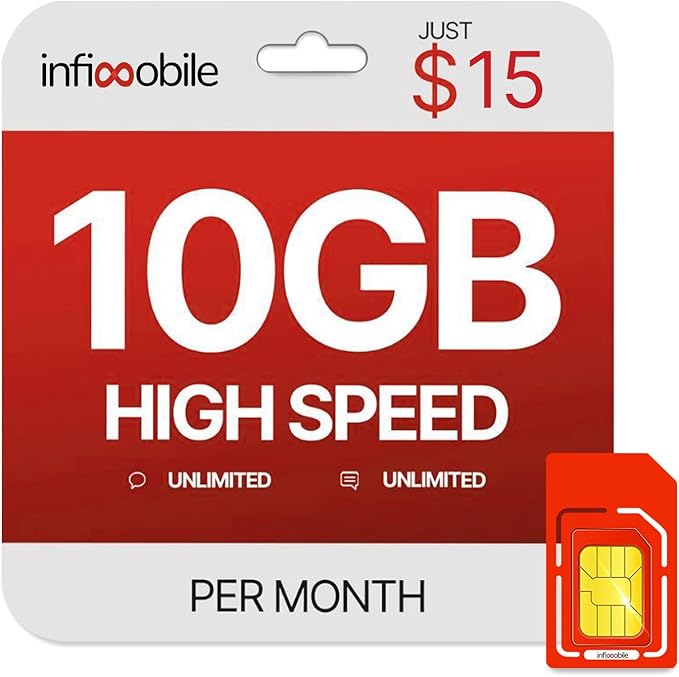 Prepaid Unlimited Plan: 1 Month | 10GB High-Speed Data Per Month | Unlimited Data Talk & Text | Prepaid Plan Service SIM Card | Nationwide Coverage | 4G, 5G Network