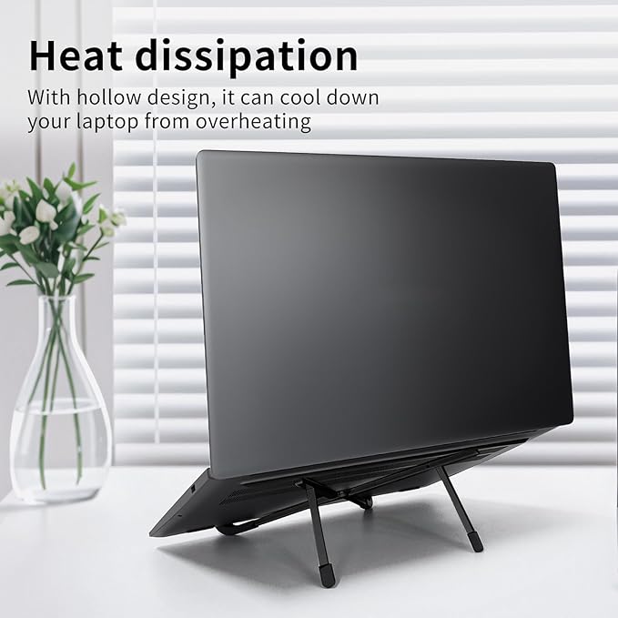 Protable Laptop Stand for Desk,Foldable Laptop Riser Holder,Ventilated Cooling Notebook Mount Computer Stand for 10-15.6” Laptops,Tablets,Aluminum (Black)