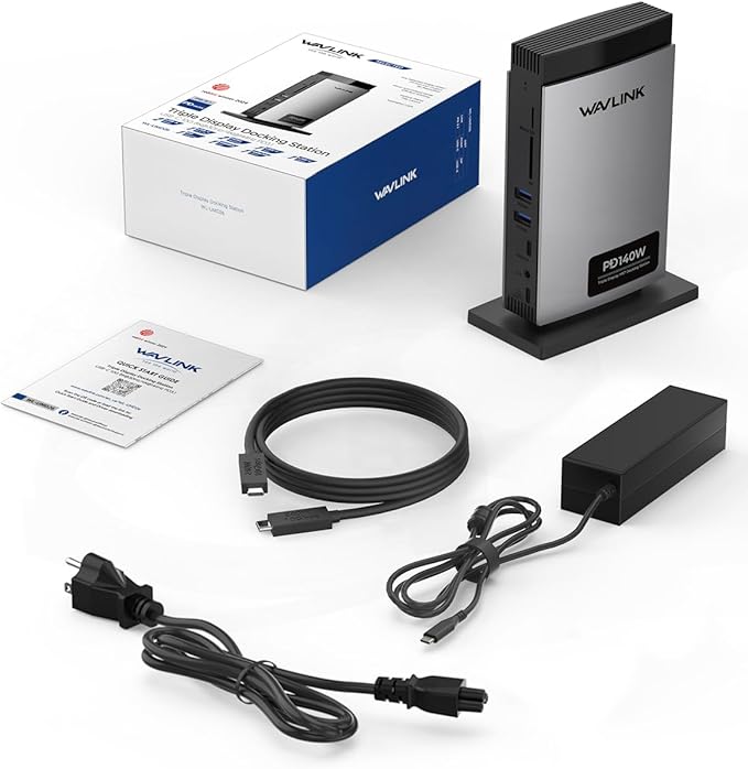 WAVLINK Laptop Docking Station 3 Monitors(Max Resolution: Single 8K or Triple 4K), 11-in-1 USB C Docking Station with 125W PD3.1 Pass-Through & Power Adapter, HDMI + 2* DP, for MacBook M1–M4 & Windows