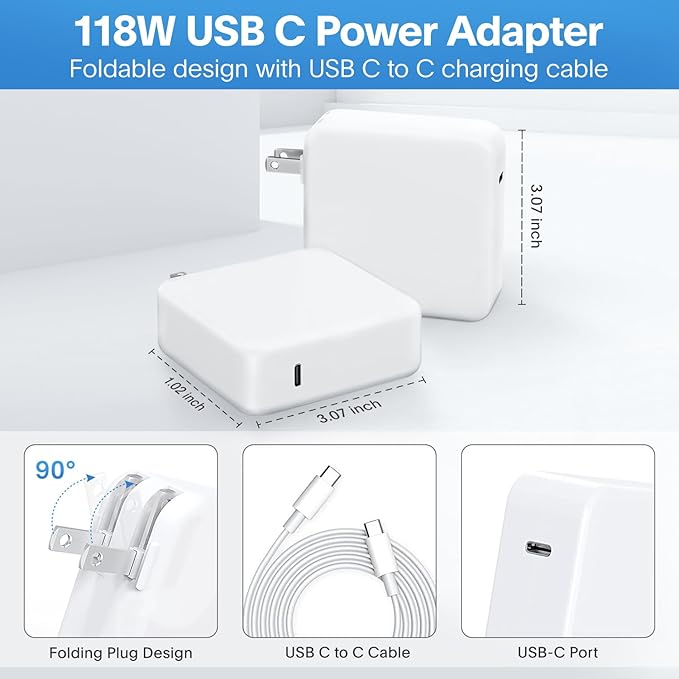 Mac Book Pro Charger - 118W USB C Charger Fast Charger Compatible with MacBook pro/Air, M1 M2 M3 M4, ipad Pro, Samsung Galaxy and More, Include Charge Cable
