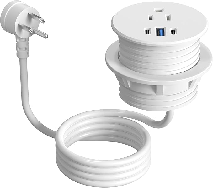 2.5 inch Power Grommet,20W USB-C Charging,1 Outlet with 2 USB C,1 USB Port,Furniture Flush Mount for Desktop,Recessed Power Strip,Workspace Essential Desk Outlet (White, 6 FT)