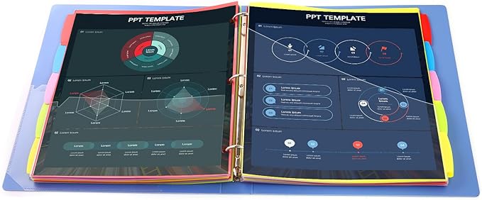 5 Tabs Plastic Dividers with 2 Clear Pockets - 3 Sets, Pocket Dividers for 3-Ring Binders, Multi-Color Binder Dividers, Total 15 Tabs