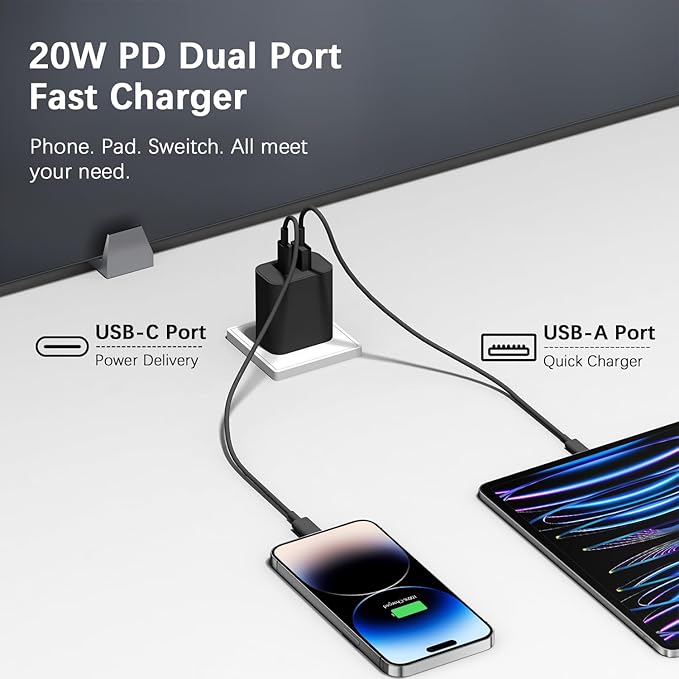 USB C Charger Block Charging Block Type C Charger 20W Wall Chargers 4 Pack for iPhone 16/16 Plus/16 Pro/16 Pro Max/iPhone 15/15 Pro/15 Pro Max/14/13/12 Pro/Samsung//Android(Black)