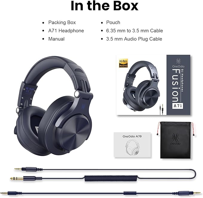 OneOdio A71 Hi-Res Studio Recording Headphones - Wired Over Ear Headphone with SharePort, Monitoring Mixing Foldable Headset with Stereo Sound, 3.5/6.35MM Jack for PC Computer DJ Guitar-Navy Blue