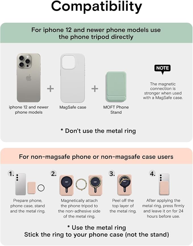 MOFT Phone Tripod Wallet for iPhone, Mulit-Angles, Lightweight Phone Stand, MOVAS Vegan Leather Magnetic Wallet, Strong Magnets, NFC Card Holder,Travel Essential, Peppemint (with Card Slot)