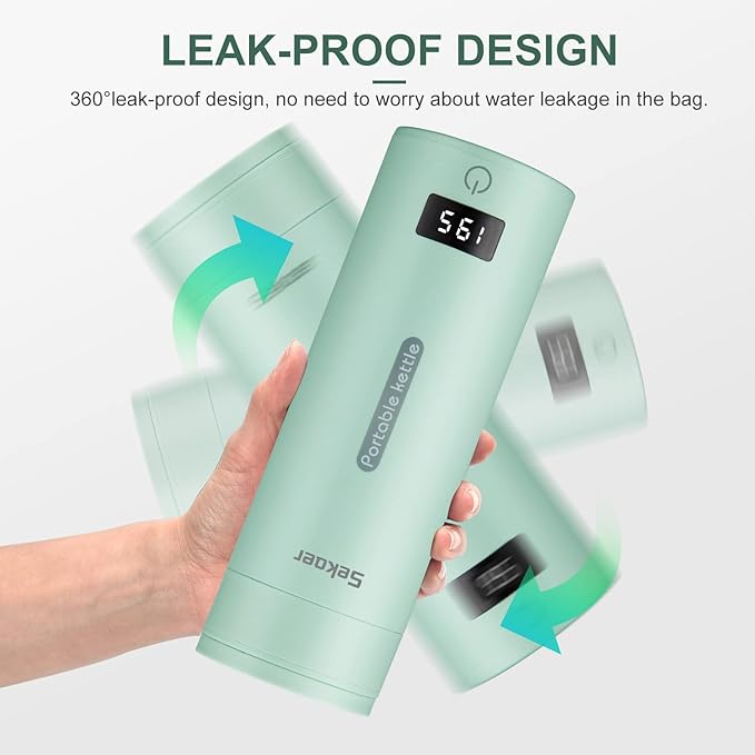 Sekaer Travel Electric Tea Kettle Portable Small Mini Coffee Kettle, with 4 Variable Presets, Personal Hot Water Boiler 304 Stainless Steel with Auto Shut-Off & Boil Dry Protection, SY-618G