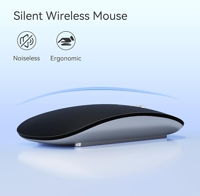 TENMOS M18 Bluetooth Mouse, USB C Rechargeable Wireless Mouse, Triple Mode (Dual Bluetooth+USB) Computer Silent Mice Portable with USB Receiver Type C Adapter for Laptop/MacBook/iPad/PC - Matte Black