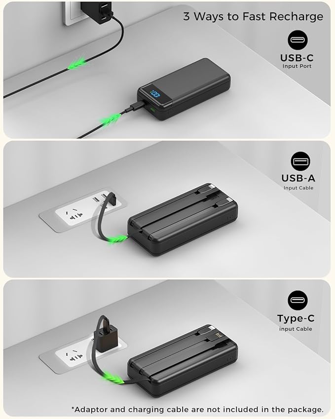 Portable Charger 40000mAh Power Bank - PD 22.5W Fast Charging Battery Pack, Built-in Cable Phone Charger 4 Output 3 Input, Compatible with iPhone 16 15 14 13 Android Samsung, Travel Camping Essential