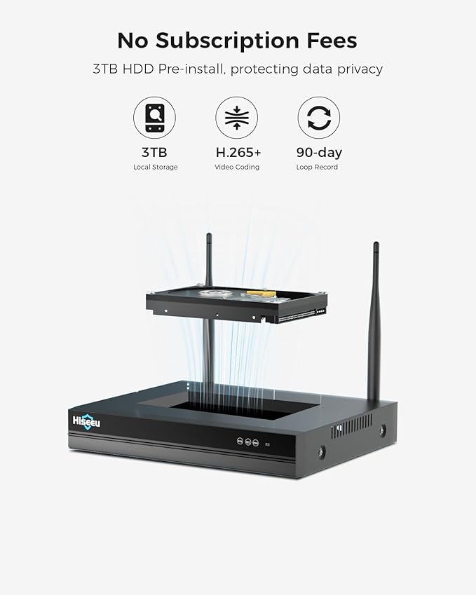 Hiseeu Wireless Security Camera System, 5MP WiFi Camera for Home Security, WiFi-Pro 8 Cam-Kit,16CH, 2-Way Audio, Color Night Vision, IP66 Waterproof, 3TB Storage, 24/7 Recording, No Monthly Fees