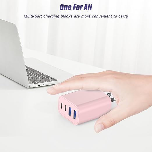 USB Fast Charging Block, 4-Port 40W Charge Adapter Pink iPhone Apple USB C Charger, Multiport Type C Fast Charger for iPhone 17/17 Air/16e/16 Pro/16 ProMax/15/14/13/12,iPad Pro/iPad Air,iPad mini,iPad