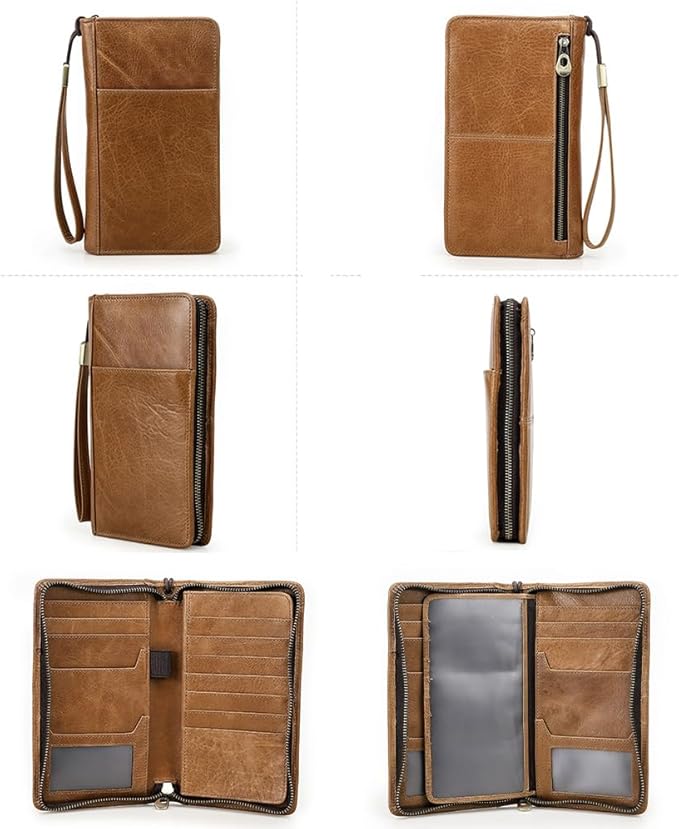 CONTACTS Travel Family Passport Holder for 4 Genuine Leather Passport Wallet RFID Blocking Passports Organizer 3 Layer Design Fit 4 Passports, 13 Credit Cards (Camel Brown)