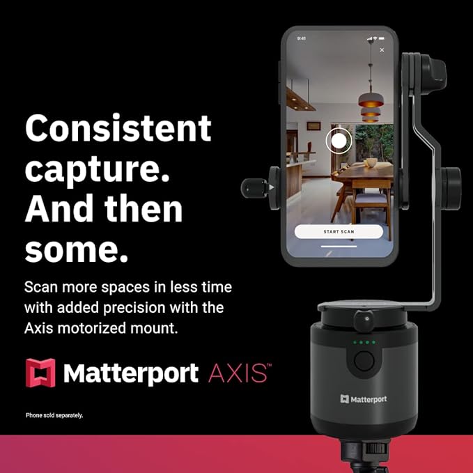 Matterport Axis Gimbal Stabilizer for Smartphone Camera - Motorized Rotating Mount for Professional 3D 360 Photo Scans for iPhone and Android Phones