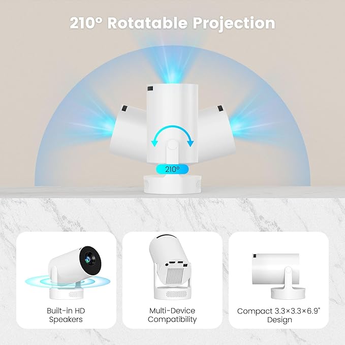 【Electric Focus】Mini Projector, Support 4K 1080P, 210 ANSI Portable Projector with WiFi and Bluetooth, Auto Keystone Correction Video Projector, Compatible with Smartphone,TV Stick,Laptop