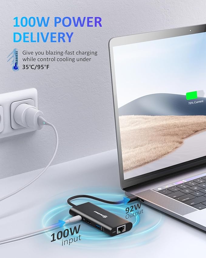 UtechSmart USB C Hub, Ethernet Multiport Adapter 6 in 1 USB C to HDMI Dock Compatible for MacBook Pro/Air, Chromebook, Dell XPS, HP and Type C Devices (Gigabit Ethernet 100W PD 4K HDMI USB 3.0) Black