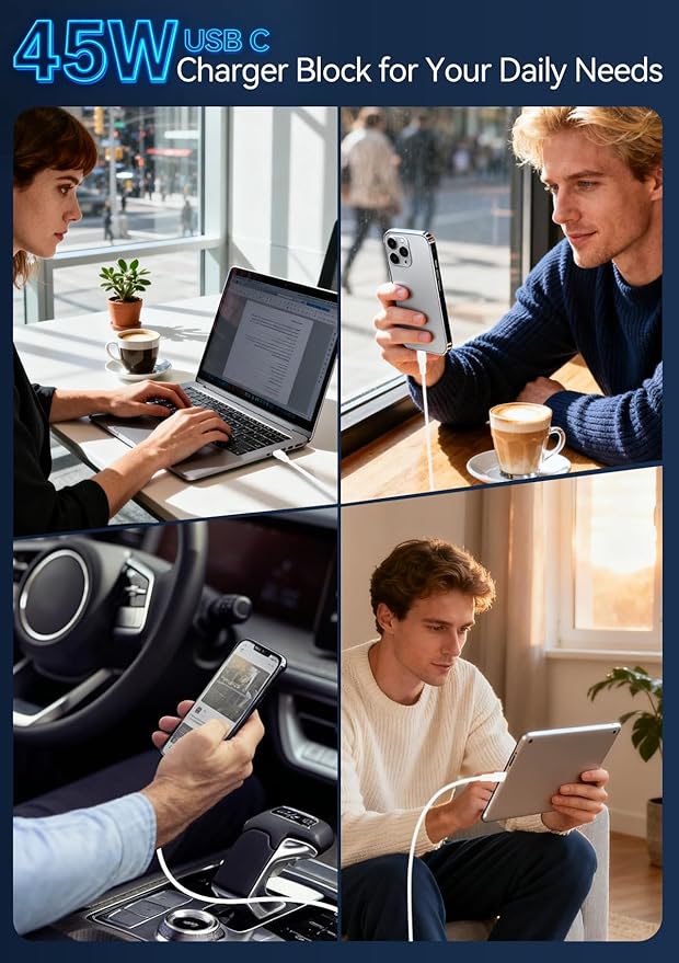 45W Super Fast Charger for Samsung, 6.5FT/2M USB C Charger Fast Charging for Samsung S25/S24/Plus/Ultra, PD 3.0 GaN Type C Charging Block Compatible with iPhone 17/16/15 and More