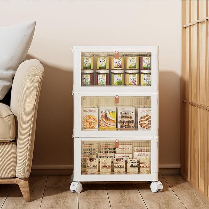 23Qt Plastic Storage Bins with Lids 3 Tier, Stackable for Storage, Boxes Lids, Containers, Multifunctional Folding Bedroom, Living Room, Study, Toy White