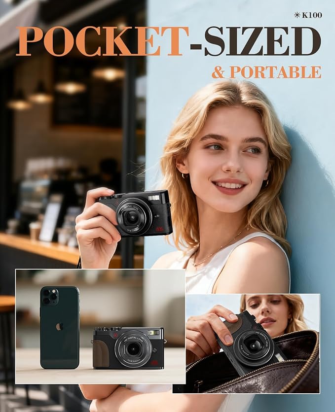 TURE 48MP 4K Digital Camera for Photography & YouTube Vlogging - 18X Zoom UHD Autofocus Video Camera with 3" 180° Flip Screen, 32GB SD Card & 2 Batteries - Compact Travel (Black)