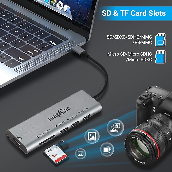 MagBac USB C Docking Station 6-in-1 USB Hub Multiple Adapter with 4K HDMI Display Port, 3 USB A Data Ports, SD/TF Card Slot for HP, Dell, MacBook Pro, Lenovo