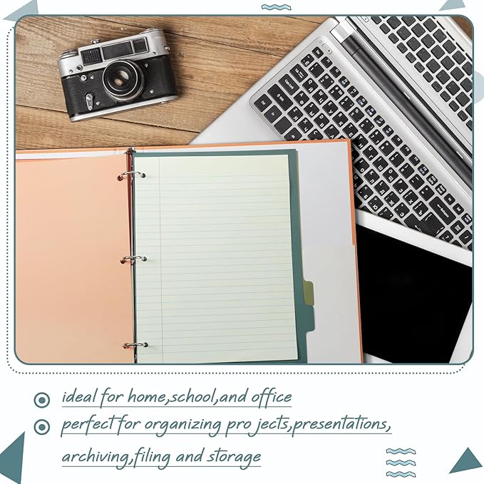 Honoson 12 Sets 8 Tab Dividers for 3 Ring Binders Plastic File 8.5 x 11 Inch Paper Multicolor Page Binder Index Dividers for School Office(Vintage Color)