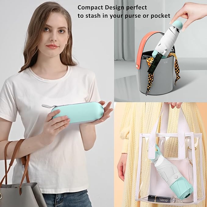BAODINI Travel Mini Umbrella for Purse With Case Small Compact UV Sun Protection Sun Lightweight Tiny Pocket Umbrella for Women Kids and Men