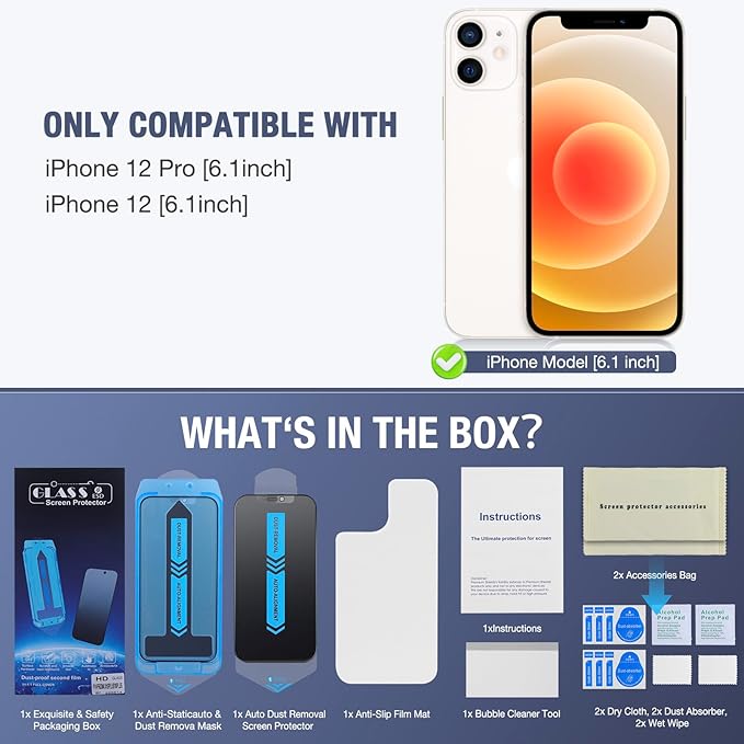 2-Pack Matte Privacy Screen Protector for iPhone iPhone 12 Pro/iPhone 12, Anti-Glare Display Filter, No Bubbles, High Definition Clear, Easy Installation