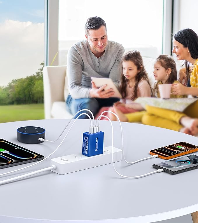USB C Wall Charger, 50W USB C Charger Block 2-Pack 5-Port PD Fast Charging Blocks,Multiport 2USB C+3USB A Plug,Type C Power Adapter Brick Cube for iPhone 17/16/15/14/13,Samsung,for Switch(Dark Blue)