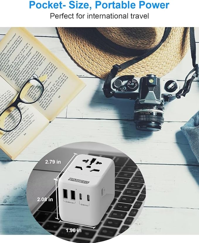 International Power Plug Adapter, Rmtbeeg Universal Travel Adapter with 3 USB-C and 2 USB-A Ports, All-in-One Worldwide Wall Charger for Europe UK EU AUS (Type C/G/A/I), Plug Adaptor Travel