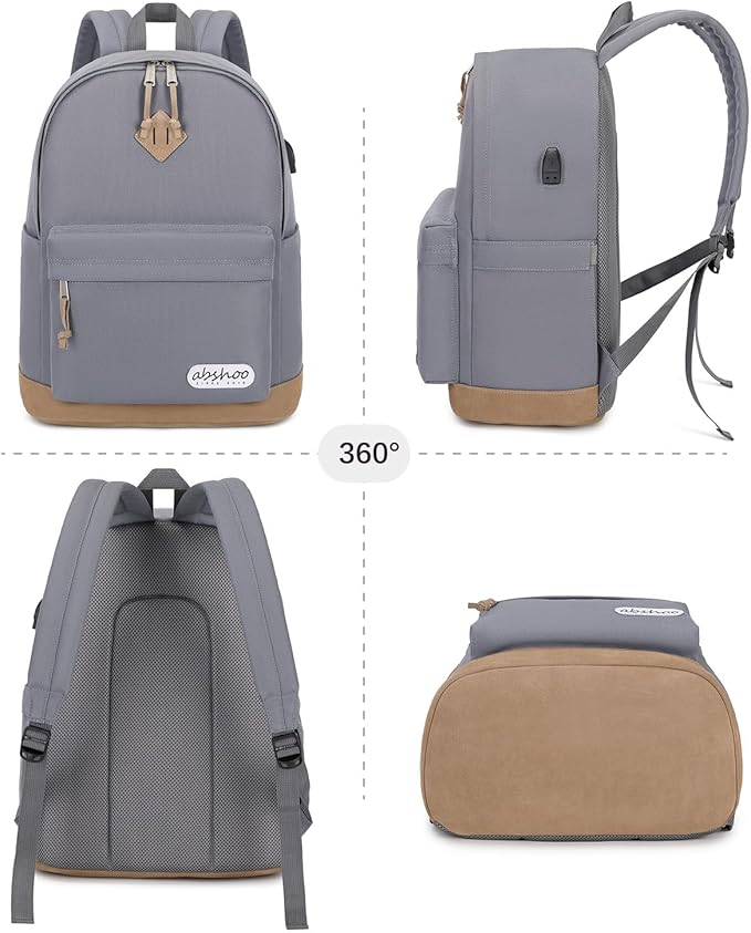 abshoo Basic School Backpack For College Middle High School Water Resistant Bookbag Travel Daypack(Gray)