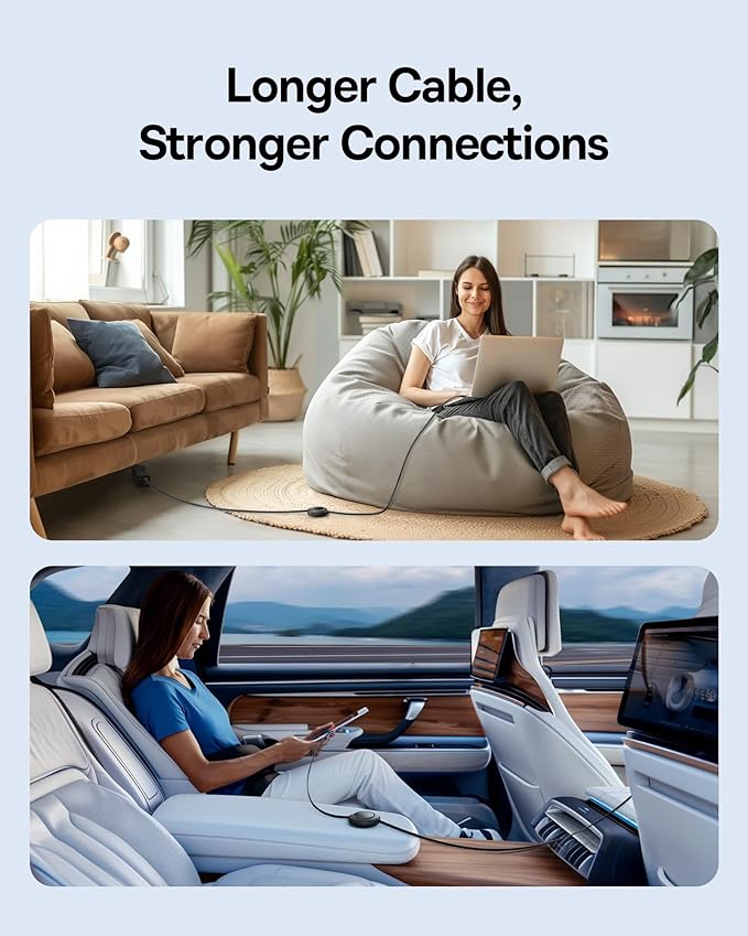 Baseus USB C Cable, 100W 2-Pack 6.6ft Retractable USBC to USBC Fast Charging Cable, 7-Stage Length Preset Retractable Type C Cord for iPhone 16 15 Pro Plus Pro Max, MacBook, iPad Pro, Samsung S24/S23