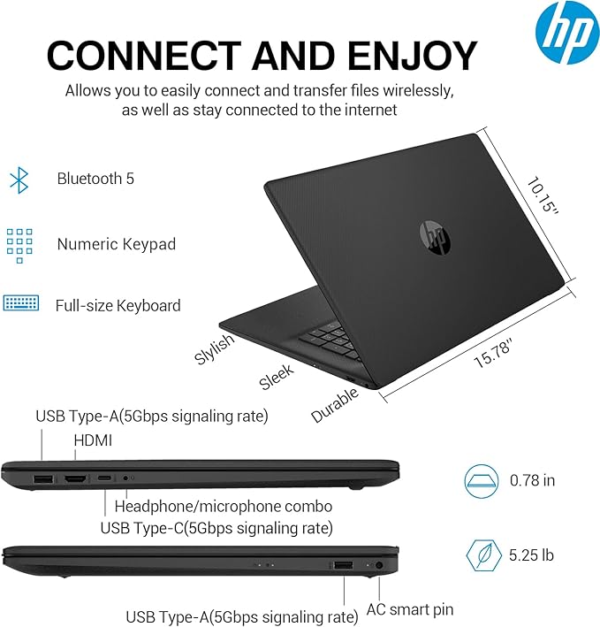 HP 17 Inch Laptop Computer, FHD IPS 17.3 Business Laptop PC, Intel Core i5, 16GB RAM, 1TB SSD+512GB Docking Set, Lifetime Microsoft Office, Windows 11 Pro, Long Battery Life, 10 Key Number Pad