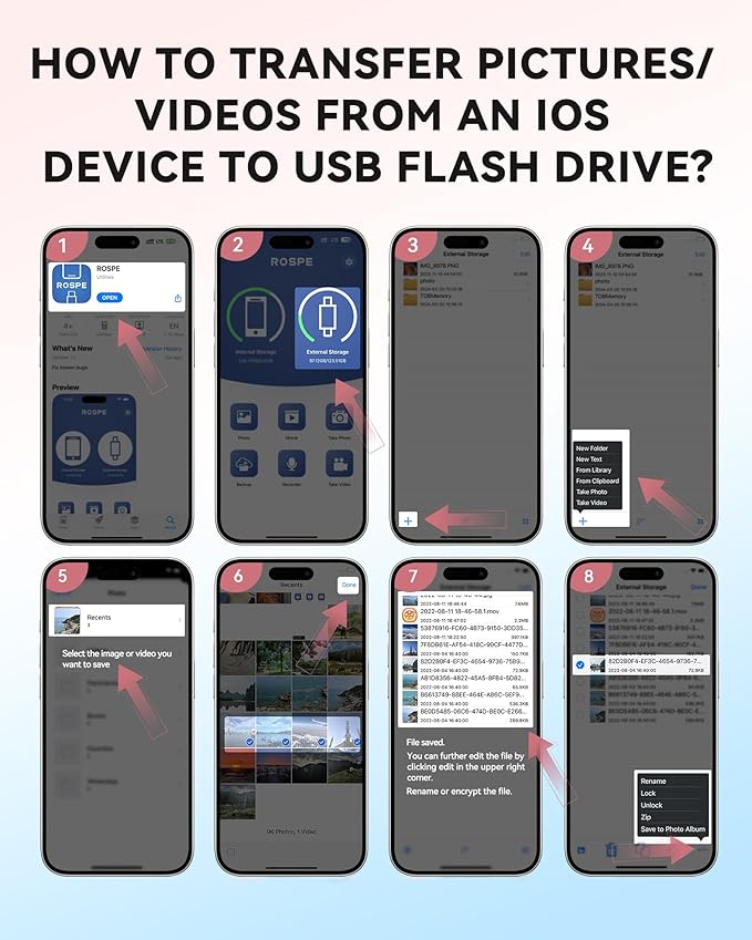 Apple MFi Certified 128GB Flash Drive for iPhone Thumb Drive Photo Stick, USB Memory Stick iPhone Flash Drive for Photos Videos, High Speed Jump Drive Compatible for iPhone/iPad/Android/PC (Pink)