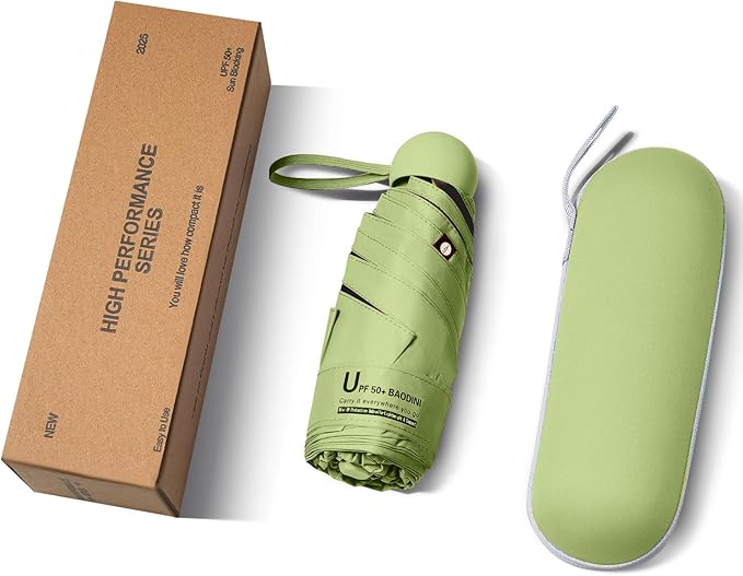 BAODINI Travel Essentials Mini Umbrella for Purse With Case Small Compact UV Sun Protection Lightweight Tiny Pocket Manual Open Close Umbrella for Women Kids and Men Fit Purse Backpack
