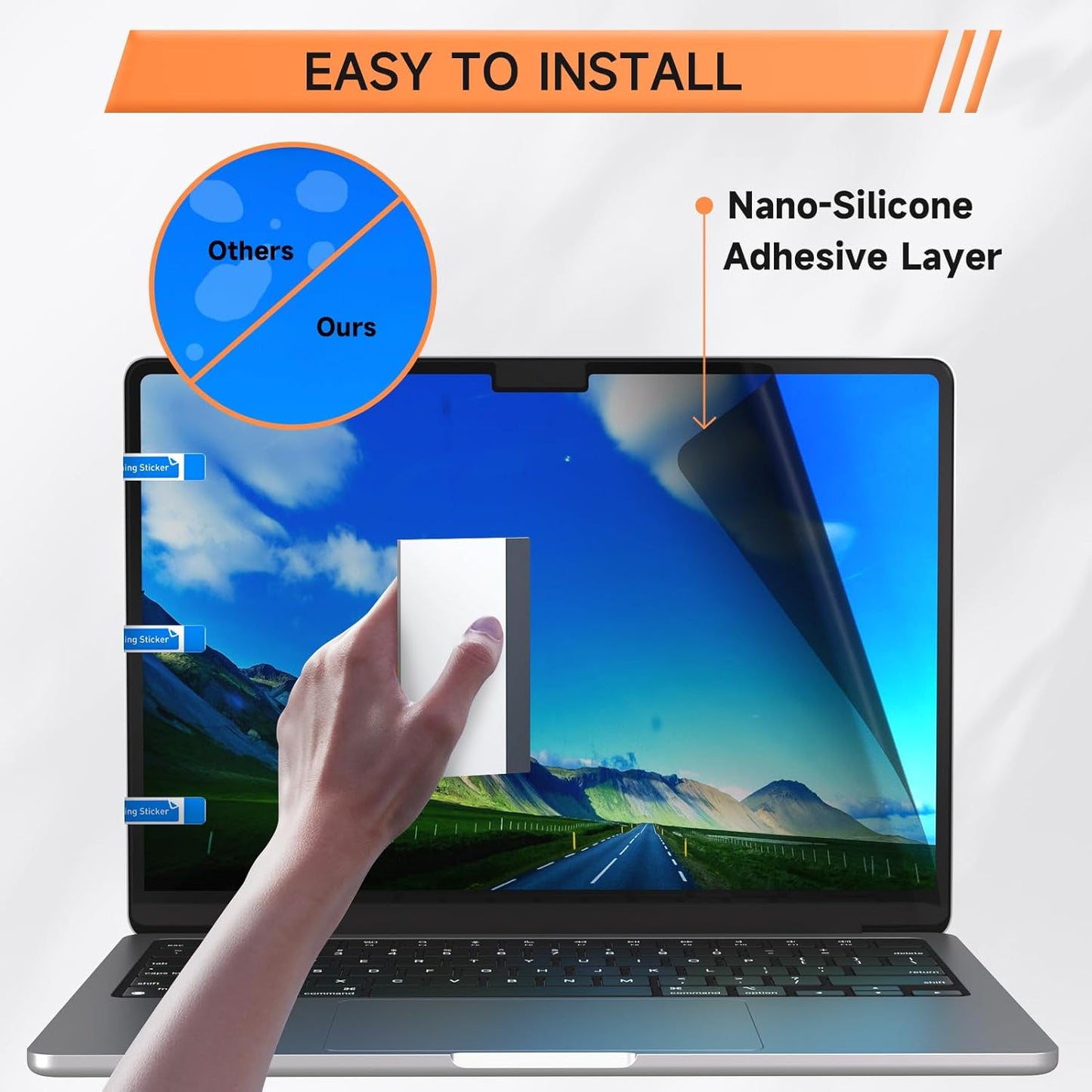 Privacy Screen for Macbook Pro 13 Inch (2016-2022, M1, M2) & Air 13 inch (2018-2021, M1), Anti Glare Blue Light Filter, Nano No Glue Anti Spy Black Protector for Mac Pro 13In Laptop Computer