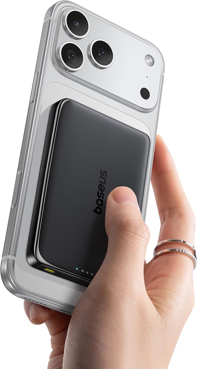 Baseus Picogo Power Bank, 0.5" Ultra Slim 10000mAh MagSafe Portable Charger, 27W Fast Charging Magnetic Battery Pack, Upgraded Polished Alloy Wireless Charger for iPhone 17 Pro Max/Air/16/15/14/13/12