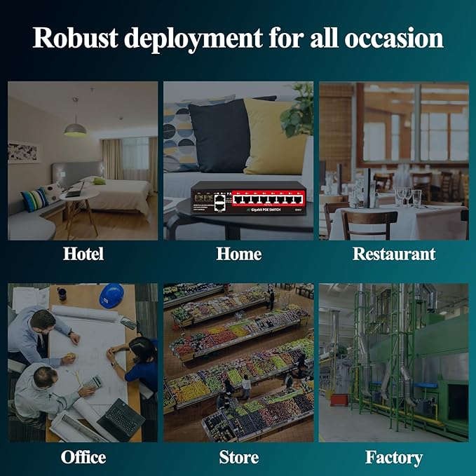 STEAMEMO 8-Port Gigabit PoE Switch | 2×Gigabit Uplinks + 2×1.25G SFP, AI VLAN Mode, 802.3af/at@120W, Unmanaged Metal Plug & Play (Desktop/Wall Mount)