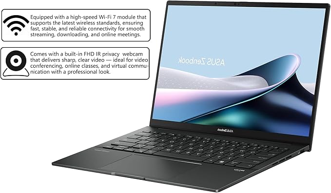 ASUS Zenbook 14 OLED Laptop | 14" WUXGA Lumina OLED Touch (100% DCI-P3, 500nits HDR) | Intel 16-core Ultra 7 255H (Up to 13 Tops) | 16GB DDR5 1TB SSD | Backlit Fingerprint Win11Pro w/DLCA Accessory