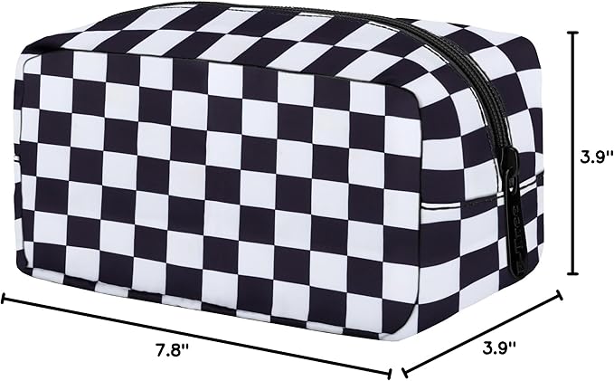 E-Tree Cute Makeup Bag,Medium Travel Make up Pouch for Purse,Zipper Toiletry Cosmetic Brush Skin Care Case for Women Man,Tech Electronic Organizer,Small Canvas Storage for Personal Items,Checkered