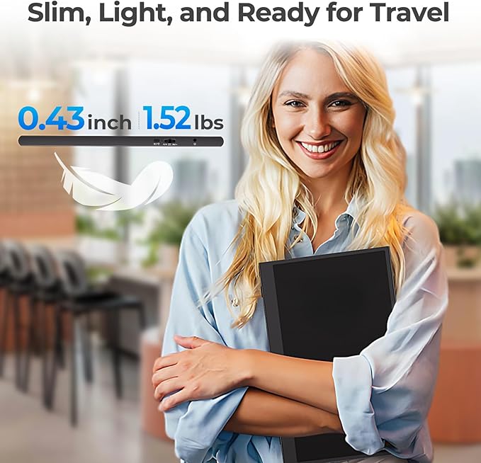 15.6" FHD 1080P Portable Monitor with Case, Ultra-Slim USB-C/HDMI Second Display for Laptop MacBook PC Phone Xbox PS5 Switch - IPS, Eye Care, Plug and Play