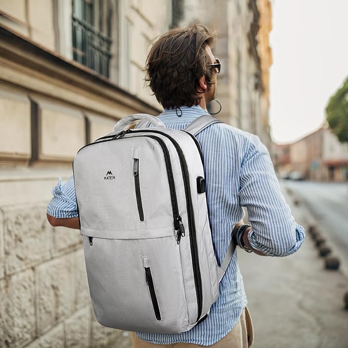 MATEIN Extra Large 45L Travel Backpack for Women, Carry On Airline Approved Backpack with USB Port & Shoe Compartment, Water Resistant Luggage Overnight Weekender Travel Bag Fits 18" Laptop, Gray