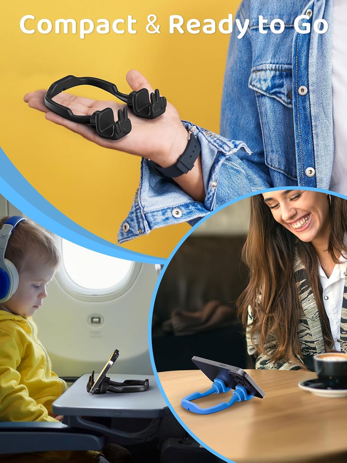 Stocking Stuffers for Teens Boys Girls Kids Cell Phone Stand: 2 Pack Upgrade Adjustable Peace Sign Thumbs Lazy Phone Holder for Desk Cool Gadgets Birthday Gifts for Women Men Adults (Black&Blue)