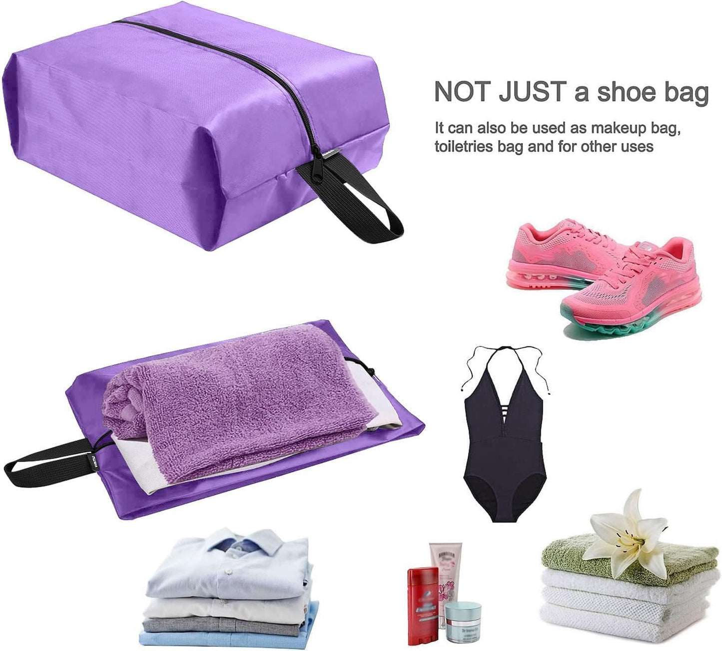 YAMIU Travel Shoe Bags Set of 4 Waterproof Nylon with Zipper for Men & Women, Purple
