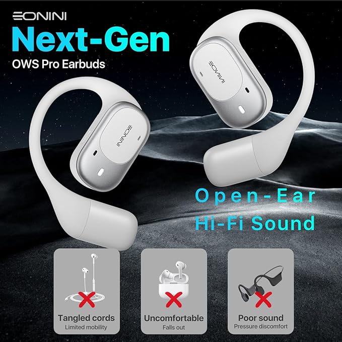 2025 Open Ear Earbuds Wireless Bluetooth Headphones, Earhook Sports Earphones with Mic, 40Hrs Playtime, Smart Digital Display, IPX5 Waterproof for Running, Gym, Cycling(White)
