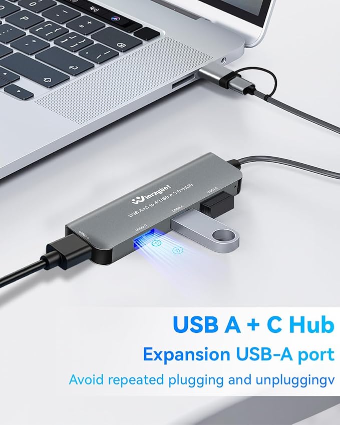 USB hub Splitter for Laptop,USB hub 1to4,USB 3.0 Splitter USB c hub,3.0 HUB Port Expander (USB 3.0 HUB-Silver)