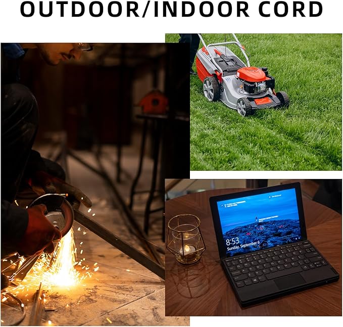 EP 10 Ft Outdoor Extension Cord - 12/3 SJTW Heavy Duty Black Extension Cable with 3 Prong Grounded Plug - Power Cord for Lawn, Garden, Appliances