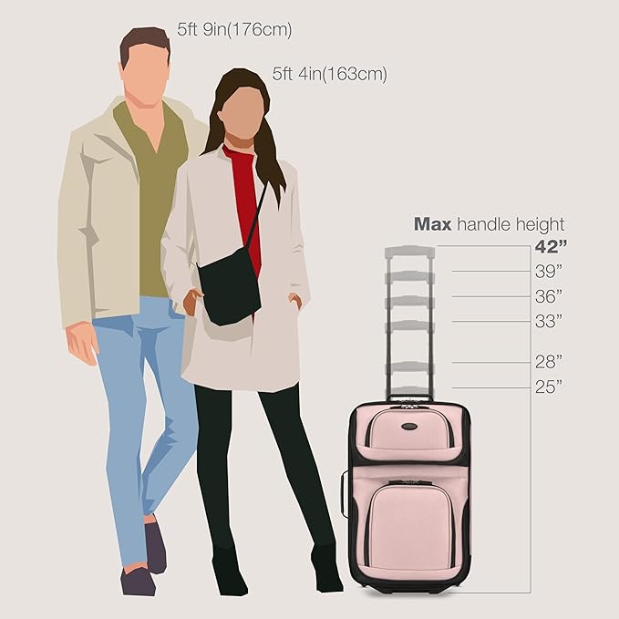 U.S. Traveler Rio Fabric Expandable Carry-on Luggage, Rolling Suitcase, Pink, 2 Wheel Set