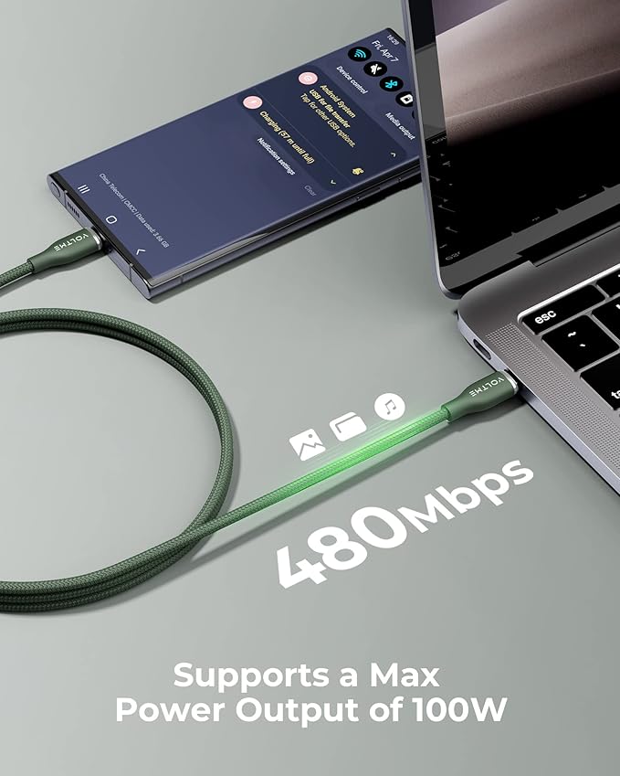 VOLTME USB C Cable (6ft 100W, 2-Pack), Premium Nylon USB C to USB C Cable 2.0, Type C Charging Cable Fast Charge for iPhone 17/16/15 Series,Galaxy S25/S24/S23,MacBook Pro 2020,and More(Green)