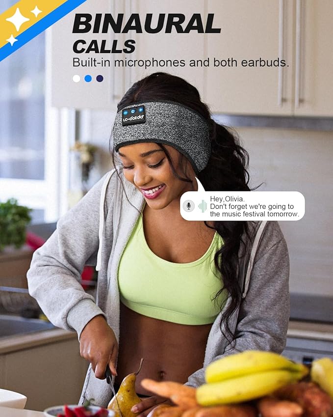 LC-dolida Sleep Headphones Bluetooth Headband Wireless Headband Headphones with Thin HD Stereo Speakers Perfect for Side Sleepers, Sport, Yoga, Travel (Fashion Grey)